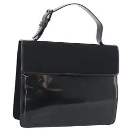 PRADA Handtasche Patent Black Silver Auth 196149A Schwarz Silber