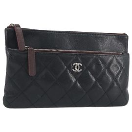 CHANEL Clutch Tasche Caviar Leder Navy Silver CC Auth bs36769 Silber Marineblau