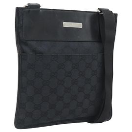 GUCCI GG Canvas Shoulder Bag Black Silver 019.0348 Auth 196159 Black Silvery