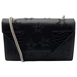 Sac à épaule Betty Saint Laurent en cuir noir avec étoiles brodées de sequins Noir
