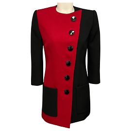 Saint Laurent Noir / Rouge Colorblock Button Front Wool Coat Multiple colors