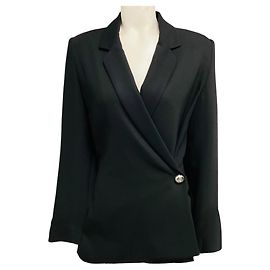 Loewe Black Asymmetric Single Button Tailored Stretch Viscose Blazer Jacket Black