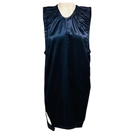 Céline Robe mini sans manches en satin bleu marine froncée avec bretelle Celine Bleu Marine