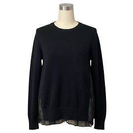 Pull-over en maille de laine noir Sacai avec dos plissé transparent Noir
