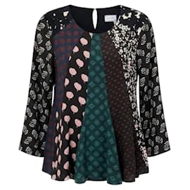 Lanvin Black Multi Patchwork Silk Blouse Multiple colors