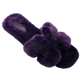 Hermès Hermes Purple H Cut Out Shearling Oran Sandals Purple