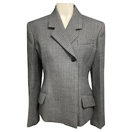 Salvatore Ferragamo Ferragamo Grey Multi Houndstooth Wool Blazer Jacket Grey