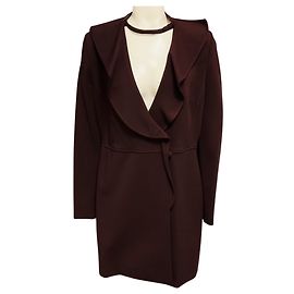 Valentino Garavani Valentino Burgundy Nylon Stretch Jacket with Ruffle Detail Dark red