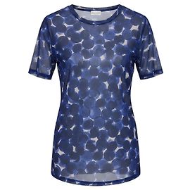 Top em tule mesh transparente de manga curta com estampado de círculos azuis Dries Van Noten Azul