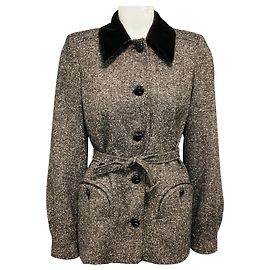 Autre Marque Blaze Milano Brown Sarissa Belted Velvet Trimmed Tweed Paint Jacket Brown