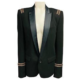 Blazer estilo tuxedo em algodão Balmain preto com corrente dourada Preto