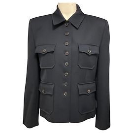 Nili Lotan Navy Blue Button Front Wool Jacket with Four Pockets Navy blue