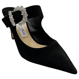 Mules Jimmy Choo en daim noir avec boucle bijou Noir