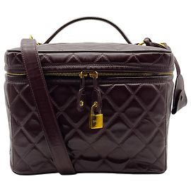 Chanel Burgundy Quilted Leather Vanity Case Red