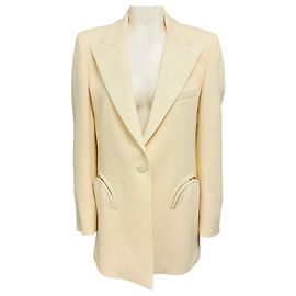 Autre Marque Blaze Milano Ivory One Button Wool Blazer Beige