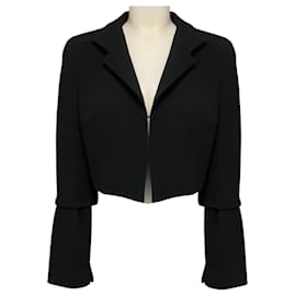 Akris Black Textured Wool Stretch Crop Octopus Jacket Black