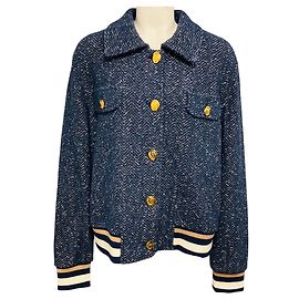 Autre Marque Giacca Bomber in Tweed Blu St. John con Bottoni Dorati Blu