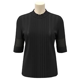 Camisola de malha plissada preta Emilio Pucci com mangas três quartos e detalhes em malha mesh Preto