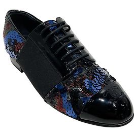 Chanel Black Multi Sequined Stretch Lace Up Oxfords Black