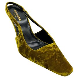 Saint Laurent Chartreuse Crushed Velvet Blade Slingback Pumps Green