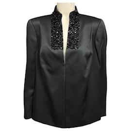 Akris Black Stone Embellished Silk Evening Jacket Black