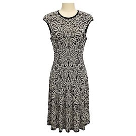 Alexander McQueen Black / White Floral Patterned Bandage Knit Flared Midi Dress Black