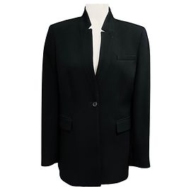 Autre Marque Brandon Maxwell Black Notched Collar One Button Wool and Silk Jacket Black