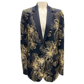 Stella Mc Cartney Stella McCartney Navy Blue / Gold Metallic Sequined and Embroidered Wool Blazer Navy blue