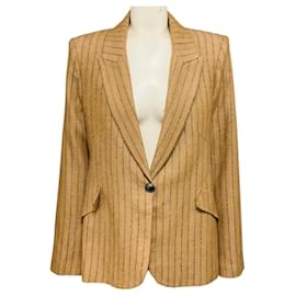 L'Agence Tan / Chamberlain Nadelstreifen-Blazer Charcoal Grey Stripe Kamel