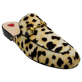 Mules Princetown Gucci in pelo di vitello con stampa leopardata Marrone