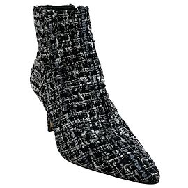 L'Agence Black Multi Tweed Aimee Ankle Booties Black