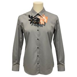 Dries Van Noten Baumwollhemd / Bluse mit grauem Blumenprint Grau