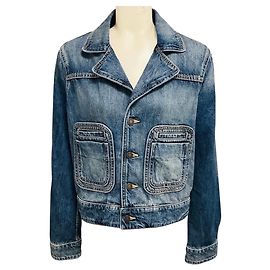Nili Lotan Blue Simon Wash Patch Pocket Georgy Denim Jacket Blue