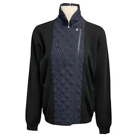 3.1 Phillip Lim Black / Navy Motorcycle Jacket with Quilted Chiffon Detail Navy blue