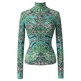 Mary Katrantzou Green / Blue Multi Floral Printed Long Sleeved Stretch Top Multiple colors