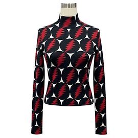 Proenza Schouler Black / White / Red Multi Lightning Bolt Patterned Long Sleeved Silk Knit Pullover Sweater Multiple colors