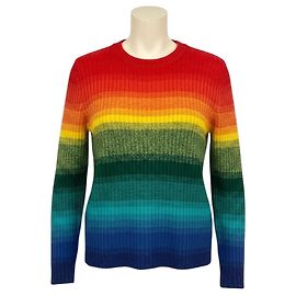 Autre Marque The Elder Statesman Rainbow Mehrfarbiger gestreifter Kaschmir-Strickpullover mit Rundhalsausschnitt Mehrfarben