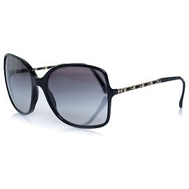 Chanel, gafas de sol cuadradas negras con cadena Negro