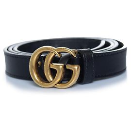 Gucci, thin leather GG belt in black Black