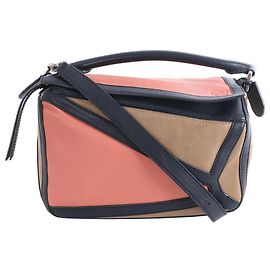 Bolsa Loewe Puzzle Small em couro, mala de mão 2 formas em preto x rosa Rosa