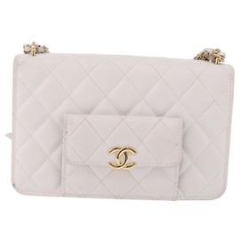 Chanel Pocket Twins Wallet on Chain Quilted Caviar Blanc