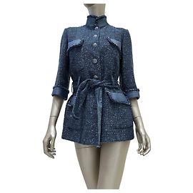 Chanel Spring 2012 Blue Tweed & Denim Belted Jacket FR 38 Pre-owned Other