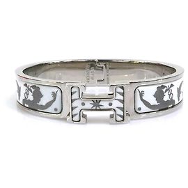 Hermès Hermes HERMES Bangle Bracelet Silvery White