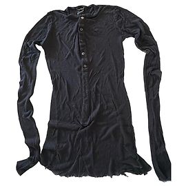 Ann Demeulemeester T-shirt nera a maniche lunghe con bottoni Nero