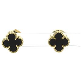 Van Cleef & Arpels Sweet Alhambra Stud 18K Yellow Gold and Onyx Doré
