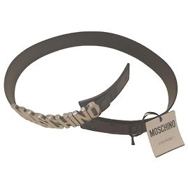 Moschino black leather belt with silver logo Black