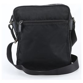Prada Tessuto Nylon Saffiano Leather Messenger Bag Black