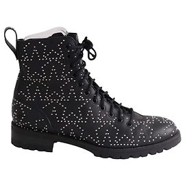Jimmy Choo Black Leather Lace-up Boots Black