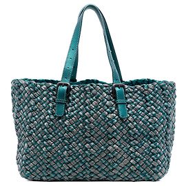 Sac cabas Bottega Veneta Medium Metallic Nappa Intrecciato Cesta Bleu Bleu