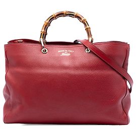 Bolsa Shopper Satchel Gucci Large em couro de bezerro vermelha com bambu Vermelho